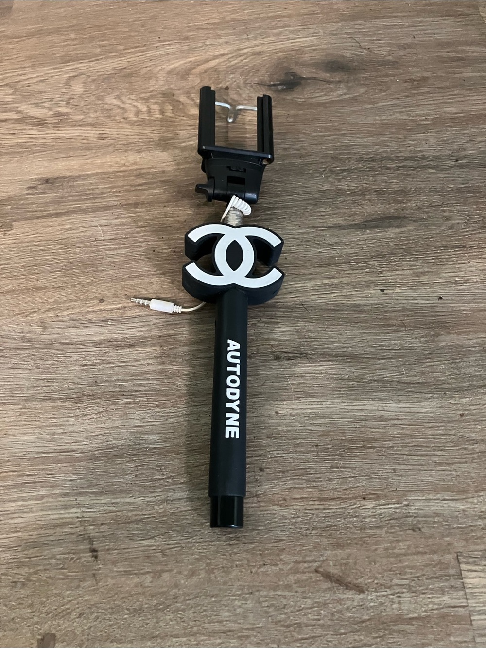 CHANEL Black and White Selfie Stick with Interlocking CC Logo